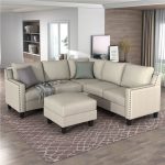 USTYLE 5Seat Microfiber Upholstered Sofa with Ottoman Beige Sale Coupon