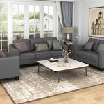 USTYLE 321Seat Linen Blend Fabric Tufted Sofa Set Grey Sale Coupon