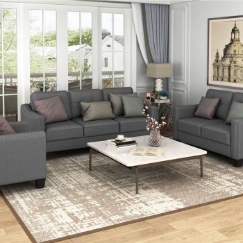 USTYLE 321Seat Linen Blend Fabric Tufted Sofa Set Grey Sale Coupon
