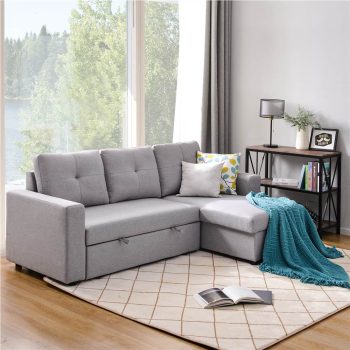 90 3Seat Lshaped Pullout Combination Polyester Sofa Bed Gray Sale Coupon
