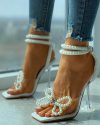 CHICME Beaded Bowknot Decor Square Toe Pyramid Heels Sale Coupon
