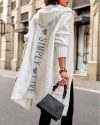 CHICME Letter Heart Print Longline Hooded Cardigan Sale Coupon