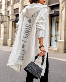 CHICME Letter Heart Print Longline Hooded Cardigan Sale Coupon
