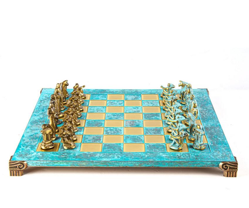 Archaic Period Solid Brass Chess Set in Turquoise – 17″ on Sale Coupon From The Real Masters Of Chess