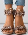 CHICME Rhinestone Decor Floral Pattern Sandals Sale Coupon