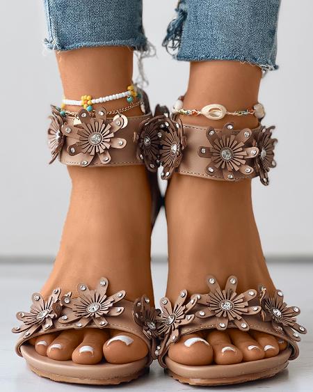 CHICME Rhinestone Decor Floral Pattern Sandals Sale Coupon