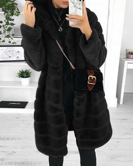 CHICME Pocket Deign Long Sleeve Hooded Fuzzy Coat Sale Coupon