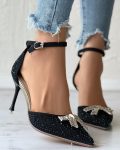 CHICME Rhinestone Bowknot Decor Ankle Strap Wedding Guest Shoes Sale Coupon