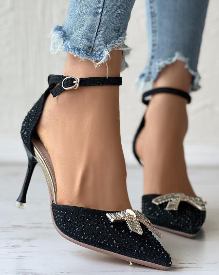 CHICME Rhinestone Bowknot Decor Ankle Strap Wedding Guest Shoes Sale Coupon