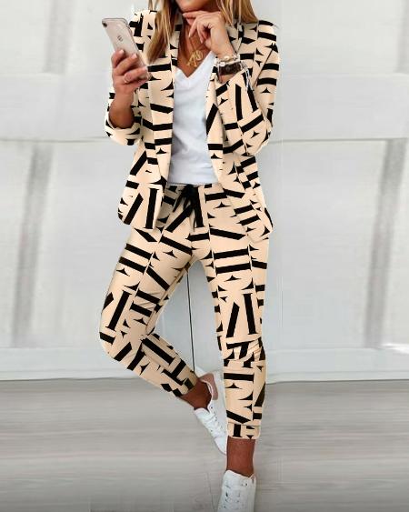 CHICME Letter Print Blazer Coat & Drawstring Pants Set Sale Coupon