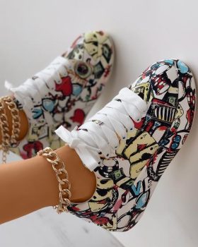CHICME Lace-up Front Painting Print Platform Sneakers Sale Coupon