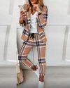 CHICME Long Sleeve Plaid Print Blazer Coat & Drawstring Pants Set Sale Coupon