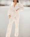 CHICME Lantern Sleeve Zipper Back Plunge Sequins Jumpsuit Sale Coupon