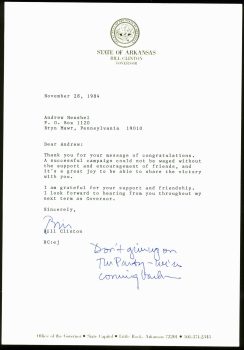 Bill Clinton Signed 7.25×10.5 1984 Letter as Governor of AR PSA/DNA #Y06747 Sale Coupon
