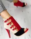CHICME Colorblock Splicing Hollow Out Buckled Thin Heels Sale Coupon