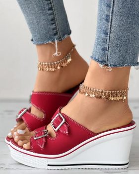 CHICME Canvas Buckled Cutout Wedge Sandals Sale Coupon
