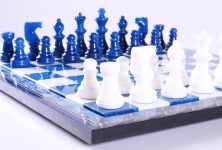 Blue & White Alabaster Chess Set with Wood Frame on Sale Coupon From The Real Masters Of Chess