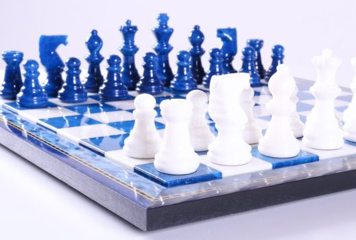 Blue & White Alabaster Chess Set with Wood Frame on Sale Coupon From The Real Masters Of Chess