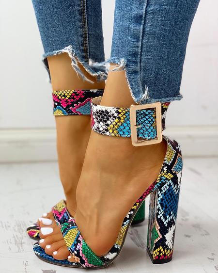 CHICME Snakeskin / Floral Print Ankle Buckled Chunky Heels Sale Coupon