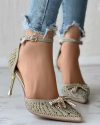 CHICME Rhinestone Bowknot Decor Ankle Strap Wedding Guest Shoes Sale Coupon