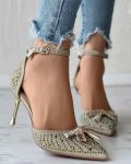 CHICME Rhinestone Bowknot Decor Ankle Strap Wedding Guest Shoes Sale Coupon