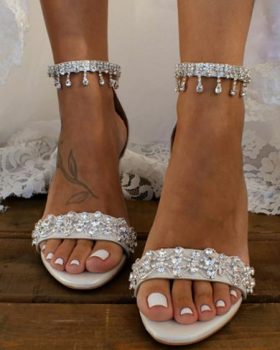 CHICME Ankle Strap Rhinestone Decor Wedding Guest  Heels Sale Coupon