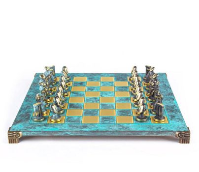 Cycladic Art Solid Brass Chess Set in Turquoise – 17″ on Sale Coupon From The Real Masters Of Chess