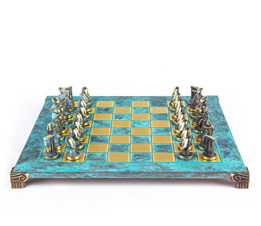 Cycladic Art Solid Brass Chess Set in Turquoise – 17″ on Sale Coupon From The Real Masters Of Chess