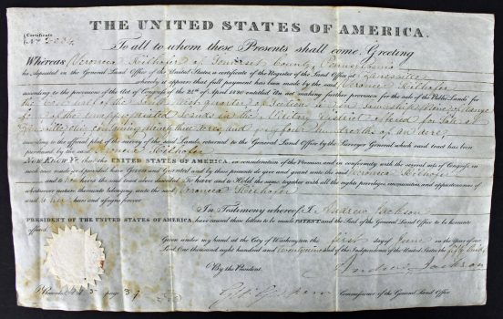 Andrew Jackson Authentic Signed 10×15.75 1829 Land Grant Document PSA #AA08331 Sale Coupon