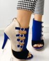CHICME Colorblock Splicing Hollow Out Buckled Thin Heels Sale Coupon