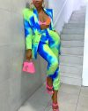 CHICME Tie Dye Print Buttoned Blazer Coat & Pants Sets Sale Coupon