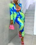 CHICME Tie Dye Print Buttoned Blazer Coat & Pants Sets Sale Coupon