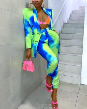 CHICME Tie Dye Print Buttoned Blazer Coat & Pants Sets Sale Coupon