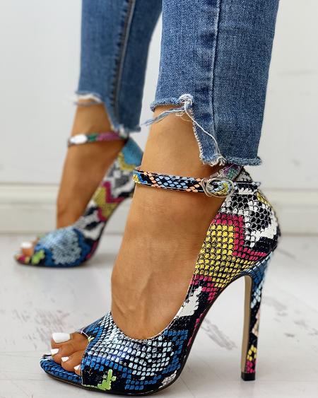 CHICME Peep Toe Colours Snakeskin Print Thin Heels Sale Coupon
