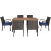 Costway7Pcs Patio Rattan Cushioned Dining Set with Umbrella Hole-Navy Sale Coupon