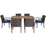 Costway7Pcs Patio Rattan Cushioned Dining Set with Umbrella Hole-Navy Sale Coupon