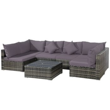 Costway7 Pieces Patio Rattan Furniture Set Sectional Sofa Garden Cushion-Gray Sale Coupon