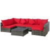 Costway7 Pieces Patio Rattan Furniture Set Sectional Sofa Garden Cushion-Red Sale Coupon
