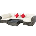Costway7 Pieces Patio Rattan Furniture Set Sectional Sofa Garden Cushion-White Sale Coupon