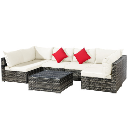 Costway7 Pieces Patio Rattan Furniture Set Sectional Sofa Garden Cushion-White Sale Coupon