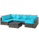 Costway7 Pieces Patio Rattan Furniture Set Sectional Sofa Garden Cushion-Turquoise Sale Coupon