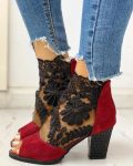 CHICME Lace Mesh Insert Chunky Heeled Boots Sale Coupon