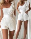 CHICME Tied Detail One Shoulder Overlay Sequin Romper Sale Coupon