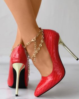 CHICME Croc Embossed Layered Chain Wedding Guest Heels Sale Coupon