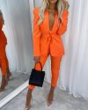 CHICME Shawl Collar Puff Sleeve Belted Blazer & Pants Set Sale Coupon