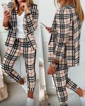 CHICME Plaid Print Shawl Collar Blazer & Pants Set Sale Coupon