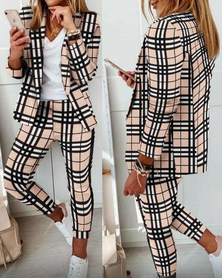 CHICME Plaid Print Shawl Collar Blazer & Pants Set Sale Coupon