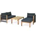 Costway3 Piece Patio Acacia Sofa Set with Nylon Armrest Sale Coupon