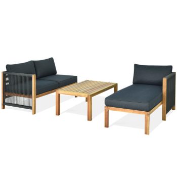 Costway3 Piece Patio Acacia Sofa Set with Nylon Armrest Sale Coupon