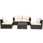 Costway5 Pieces Cushioned Patio Rattan Furniture Set with Glass Table-White Sale Coupon